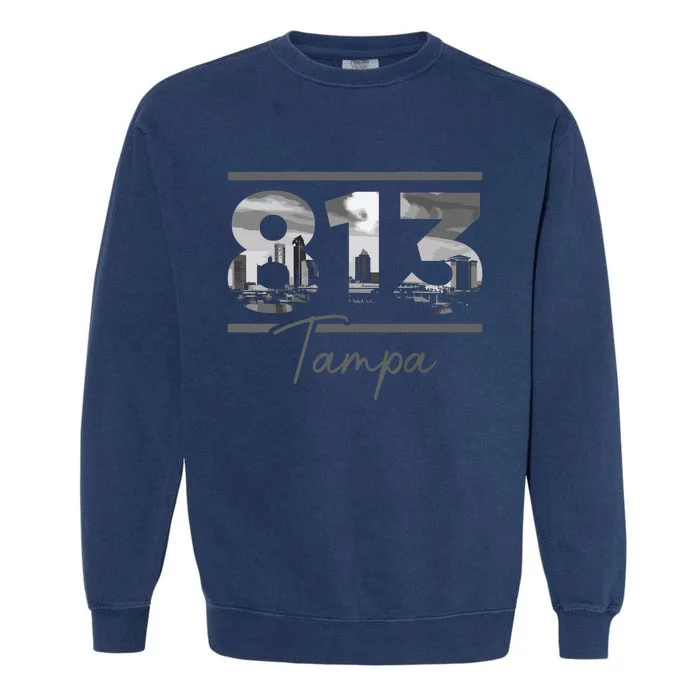 Tampa 813 Area Code Skyline Florida Vintage Garment-Dyed Sweatshirt