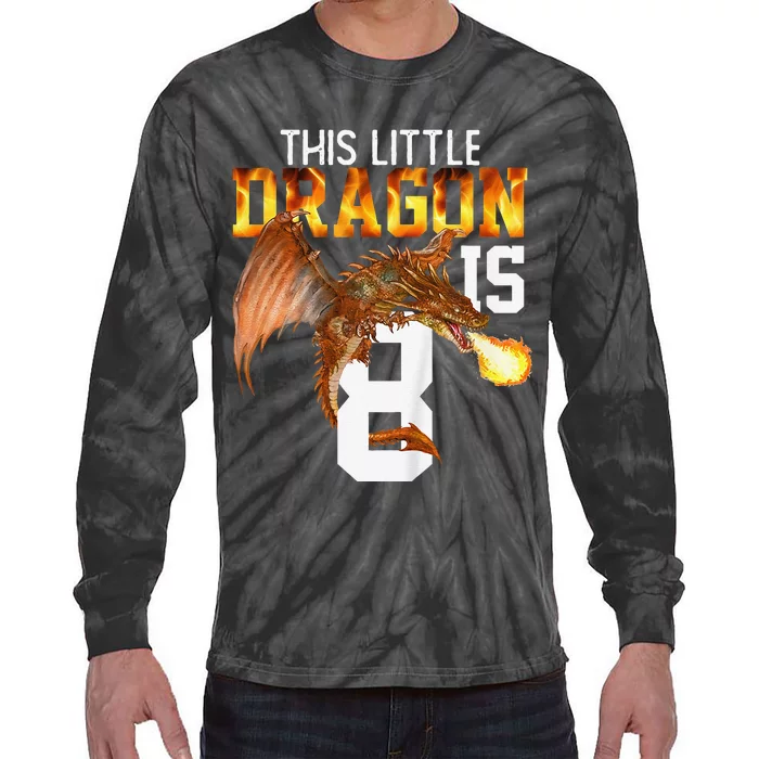 Turning 8 Year Old Birthday Gift Dragon 8th Bday Tie-Dye Long Sleeve Shirt