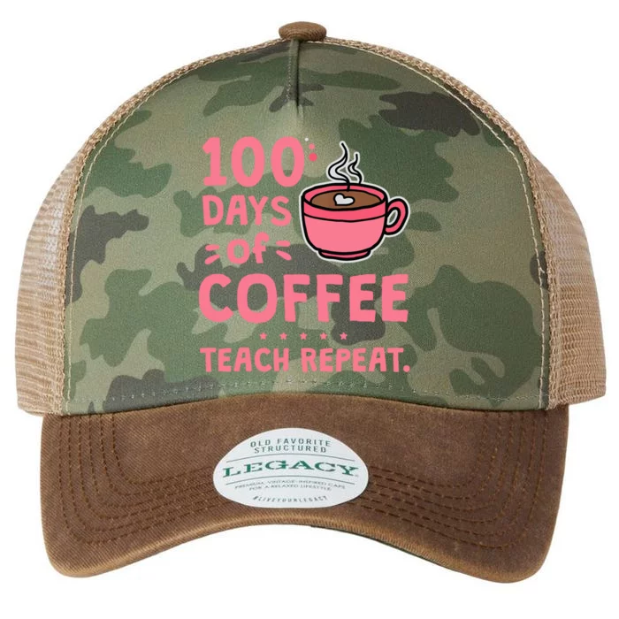 Teacher Appreciation 100 Days Of Coffee Teach Repeat Gift Legacy Tie Dye Trucker Hat