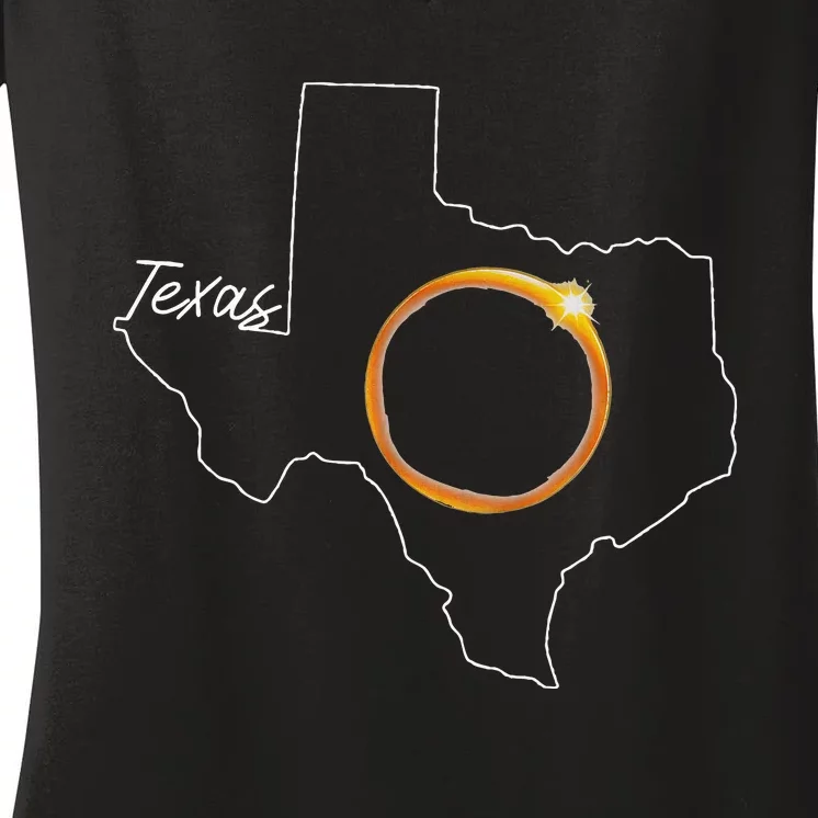 Texas April 8 Total Solar Eclipse Usa Map Totality Women's V-Neck T-Shirt