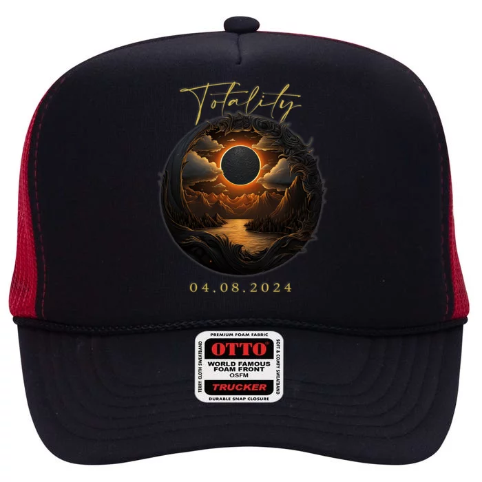 Totality April 8 2024 Total Solar Eclipse America High Crown Mesh Trucker Hat