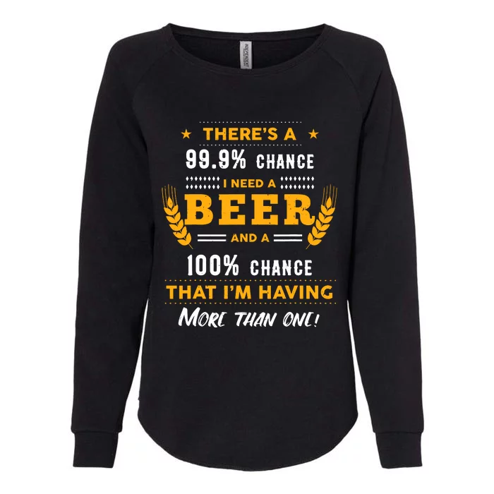 ThereS A 999% Chance I Need A Beer Funny Beer Lover Gift Womens California Wash Sweatshirt