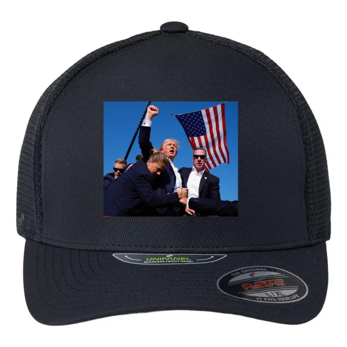 Trump Assassination Attempt 2024 Fight Fighting Fighter Flexfit Unipanel Trucker Cap