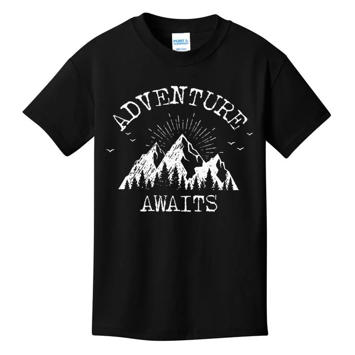 Trendy Adventure Awaits Travel Camping Vintage Kids T-Shirt