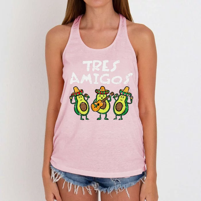 Tres Amigos Avocados Guac Cinco De Mayo Fiesta Mexican Vegan Women's Knotted Racerback Tank