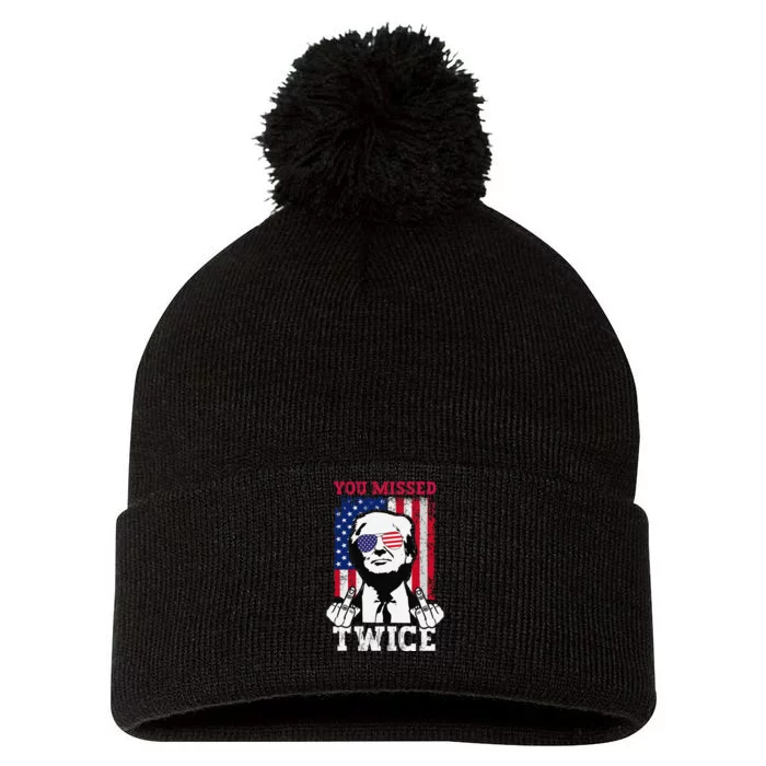 Trump Assassination Attempt Trump 2024 You Missed Twice Gift Pom Pom 12in Knit Beanie