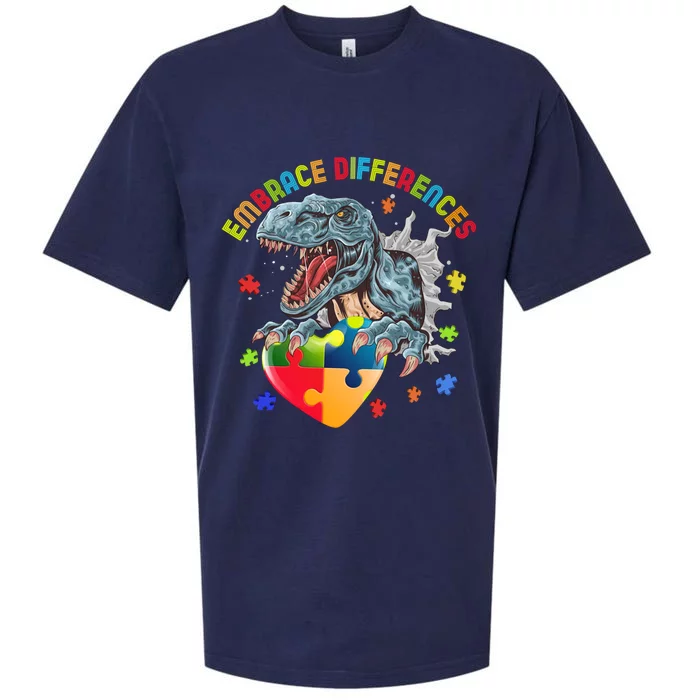 Trex Autism Awareness Dinosaur Autism Funny Gift Sueded Cloud Jersey T-Shirt