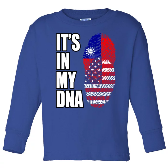 Taiwanese And American Mix Heritage Dna Flag Cute Gift Toddler Long Sleeve Shirt