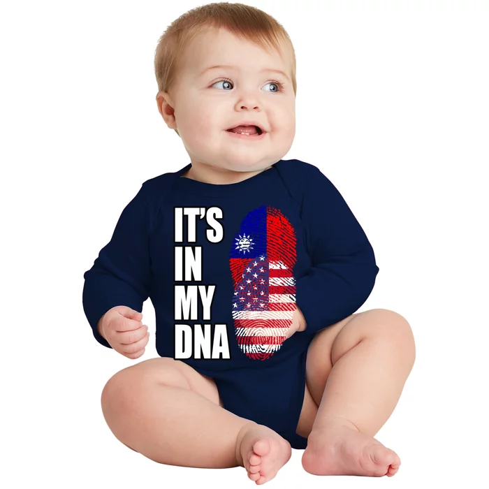 Taiwanese And American Mix Heritage Dna Flag Cute Gift Baby Long Sleeve Bodysuit