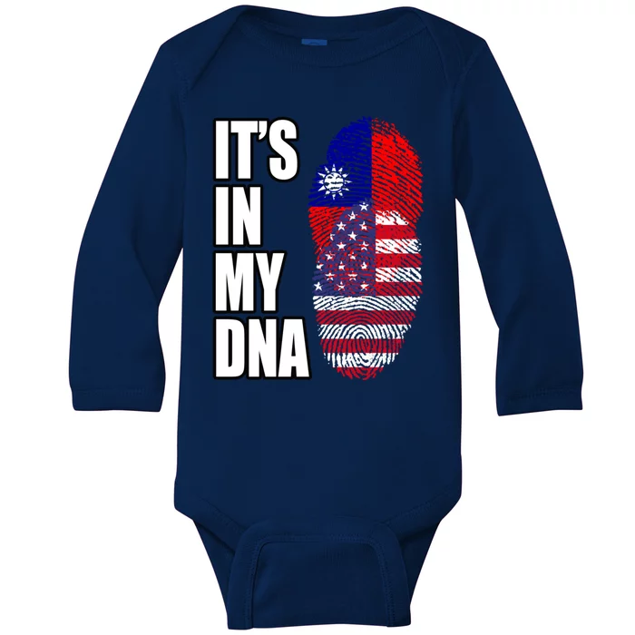 Taiwanese And American Mix Heritage Dna Flag Cute Gift Baby Long Sleeve Bodysuit