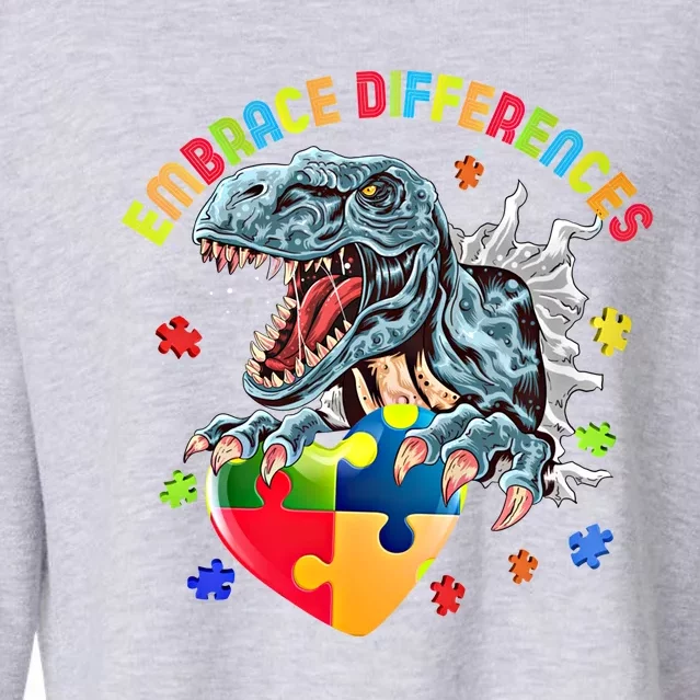 Trex Autism Awareness Dinosaur Autism Gift Cropped Pullover Crew