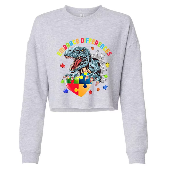 Trex Autism Awareness Dinosaur Autism Gift Cropped Pullover Crew