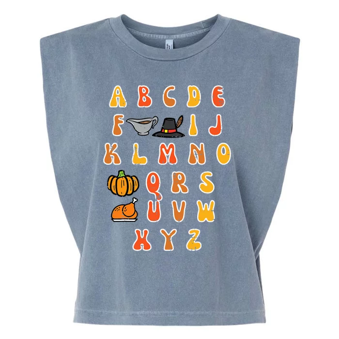 Thanksgiving ABC Alphabet Turkey Day Fall Teacher Garment-Dyed Women's Muscle Tee