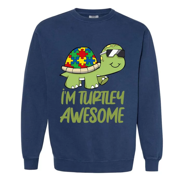 Turtle Awesome Autism Awareness Puzzle Piece Garment-Dyed Sweatshirt