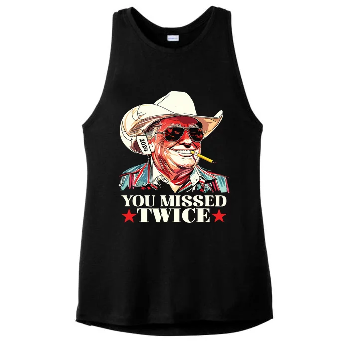 Trump Assassination Attempt Trump 2024 You Missed Twice Ladies Tri-Blend Wicking Tank