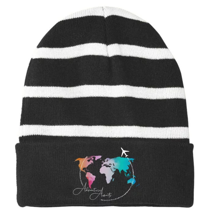 Traveler Adventure Artist Travel Lover Striped Beanie with Solid Band