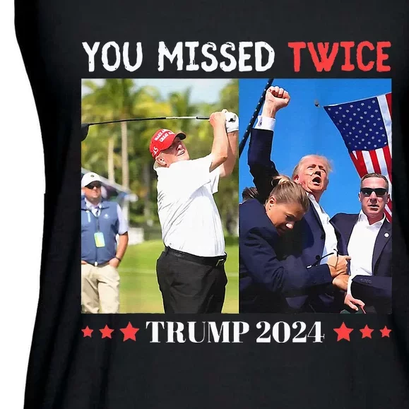 Trump Assassination Attempt Trump 2024 You Missed Twice Ladies Essential Flowy Tank