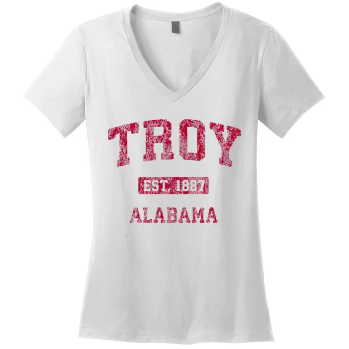 Troy Alabama Al Vintage Athletic Sports Design Women's V-Neck T-Shirt