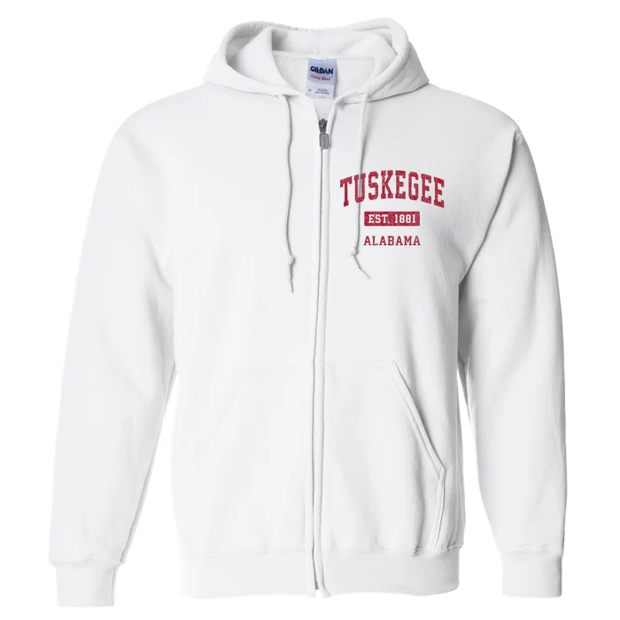 Tuskegee Alabama Al Vintage Athletic Red Sports Design Full Zip Hoodie