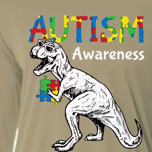 TRex Autism Awareness Cute Dinosaur Puzzle Piece Animal Cooling Performance Long Sleeve Crew