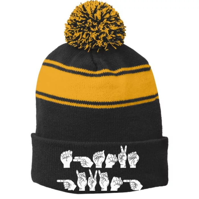 Thanksgiving ASL American Sign Language Cool Novelty Gifts Stripe Pom Pom Beanie