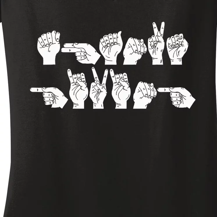 Thanksgiving ASL American Sign Language Cool Novelty Gifts Women's V-Neck T-Shirt