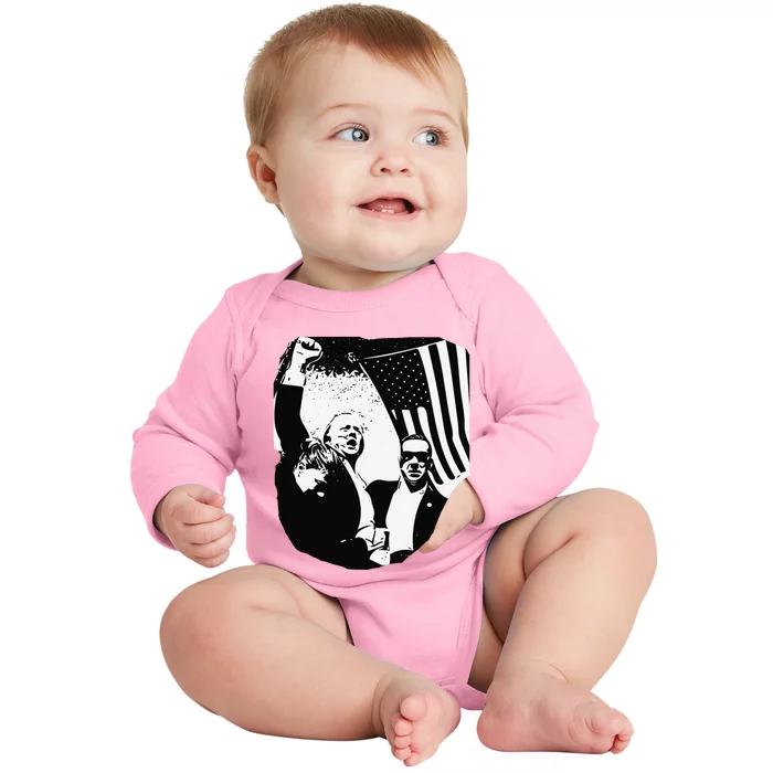 Trump Assassination Attempt Photo 2024 Baby Long Sleeve Bodysuit