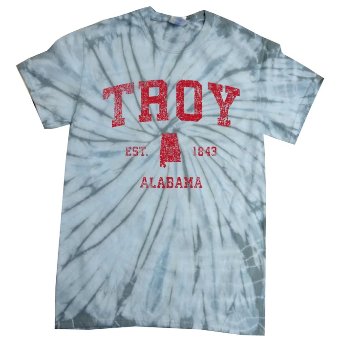 Troy Alabama Al Vintage Sports Design Red Print Tie-Dye T-Shirt