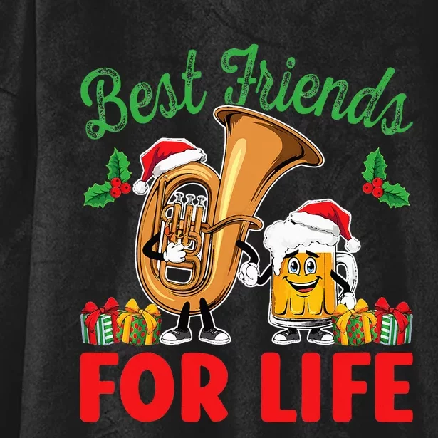 Tuba And Beer Best Friends Christmas Tuba Music Lover Xmas Hooded Wearable Blanket