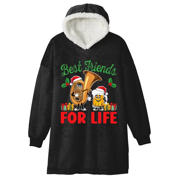 Tuba And Beer Best Friends Christmas Tuba Music Lover Xmas Hooded Wearable Blanket