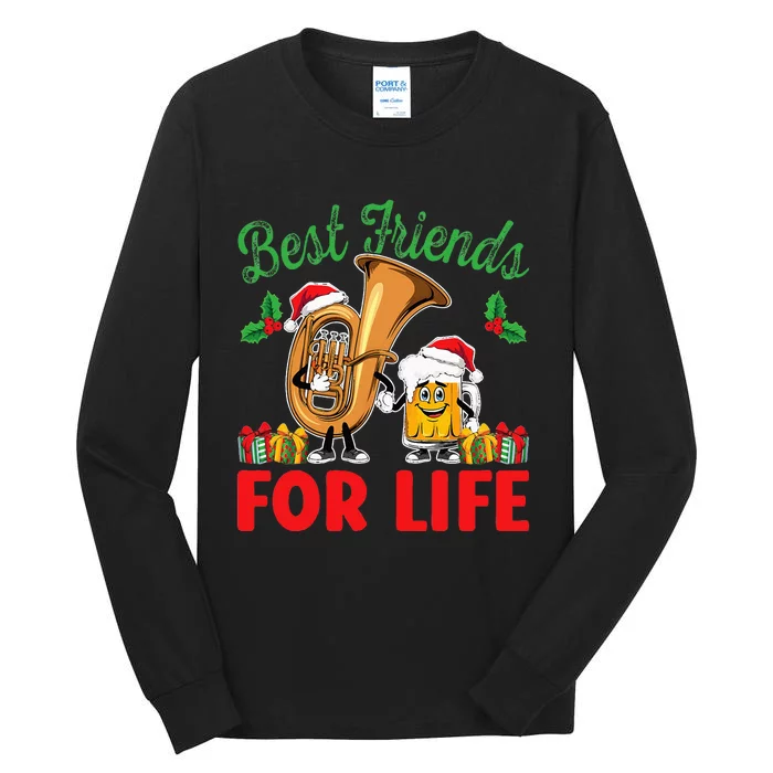 Tuba And Beer Best Friends Christmas Tuba Music Lover Xmas Tall Long Sleeve T-Shirt