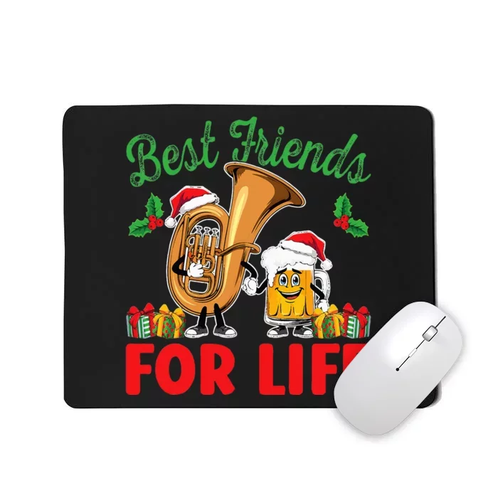 Tuba And Beer Best Friends Christmas Tuba Music Lover Xmas Mousepad