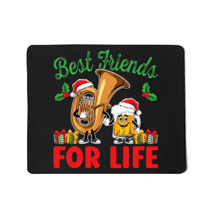 Tuba And Beer Best Friends Christmas Tuba Music Lover Xmas Mousepad