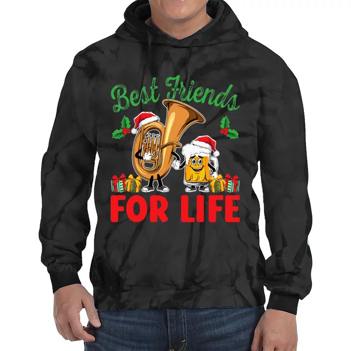 Tuba And Beer Best Friends Christmas Tuba Music Lover Xmas Tie Dye Hoodie