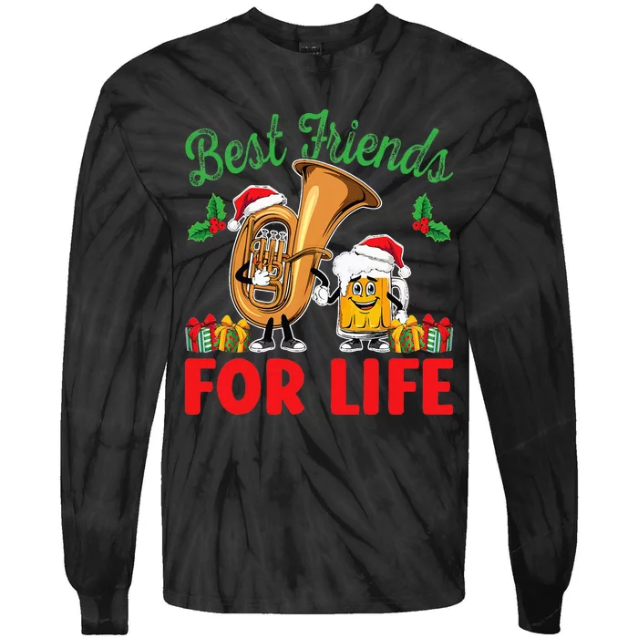 Tuba And Beer Best Friends Christmas Tuba Music Lover Xmas Tie-Dye Long Sleeve Shirt