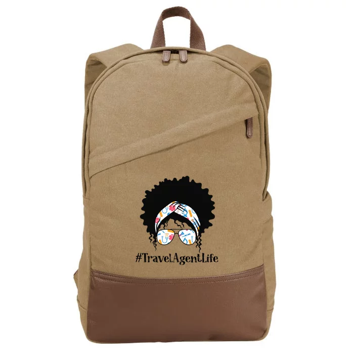 Travel Agent Black Afro Messy Bun African American Cotton Canvas Backpack