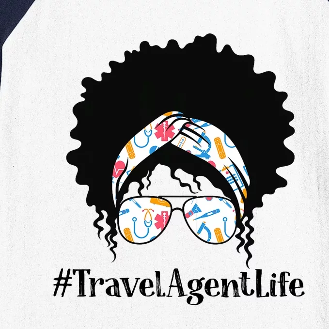 Travel Agent Black Afro Messy Bun African American Baseball Sleeve Shirt