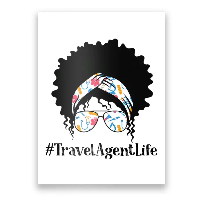 Travel Agent Black Afro Messy Bun African American Poster