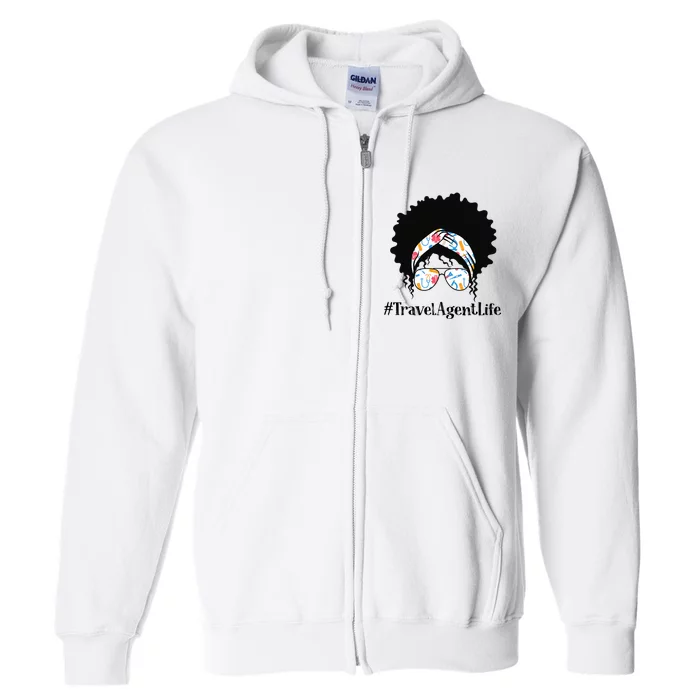 Travel Agent Black Afro Messy Bun African American Full Zip Hoodie