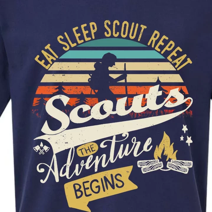 The Adventure Begins | Eat Sleep Scout Repeat | Funny Scout Sueded Cloud Jersey T-Shirt