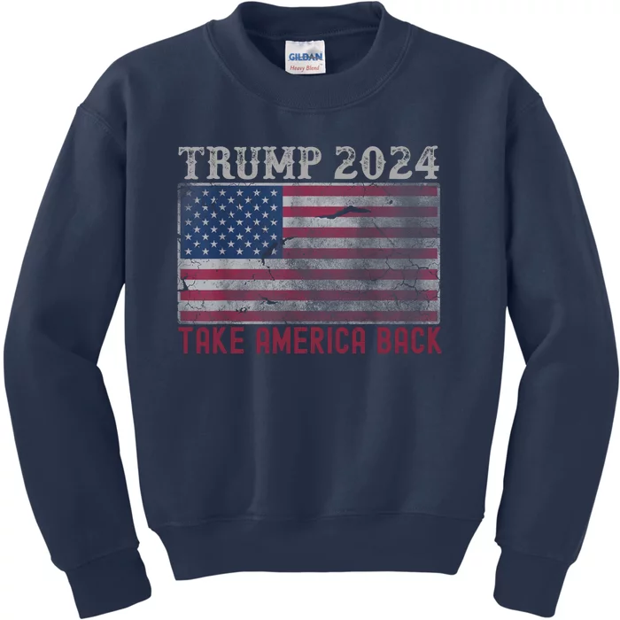 Take America Back Vintage Faded Trump 2024 Kids Sweatshirt