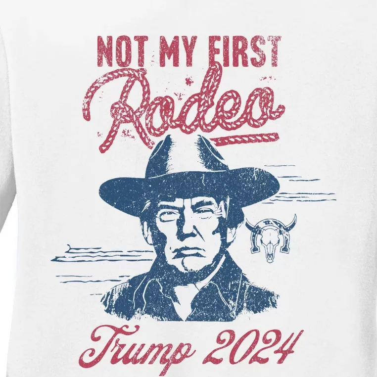 Take America Back Trump Cowboy Rodeo Election 2024 Ladies Long Sleeve Shirt