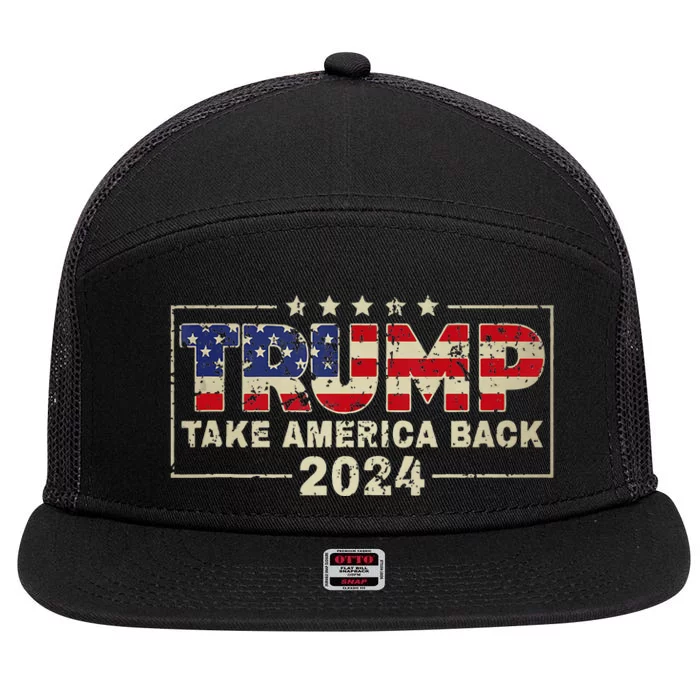 Take America Back American Flag Trump 2024 7 Panel Mesh Trucker Snapback Hat