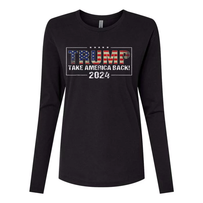 Take America Back American Flag Trump 2024 Women Gifts Womens Cotton Relaxed Long Sleeve T-Shirt