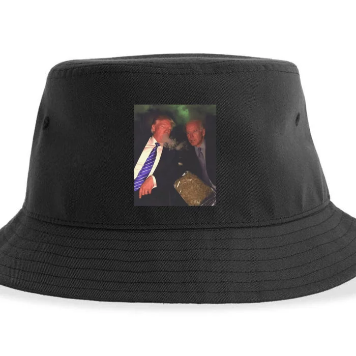 Trump And Biden Smoking Weed  Funny Politics Sustainable Bucket Hat