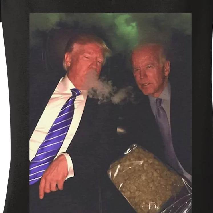 Trump And Biden Smoking Weed  Funny Politics Women's V-Neck T-Shirt