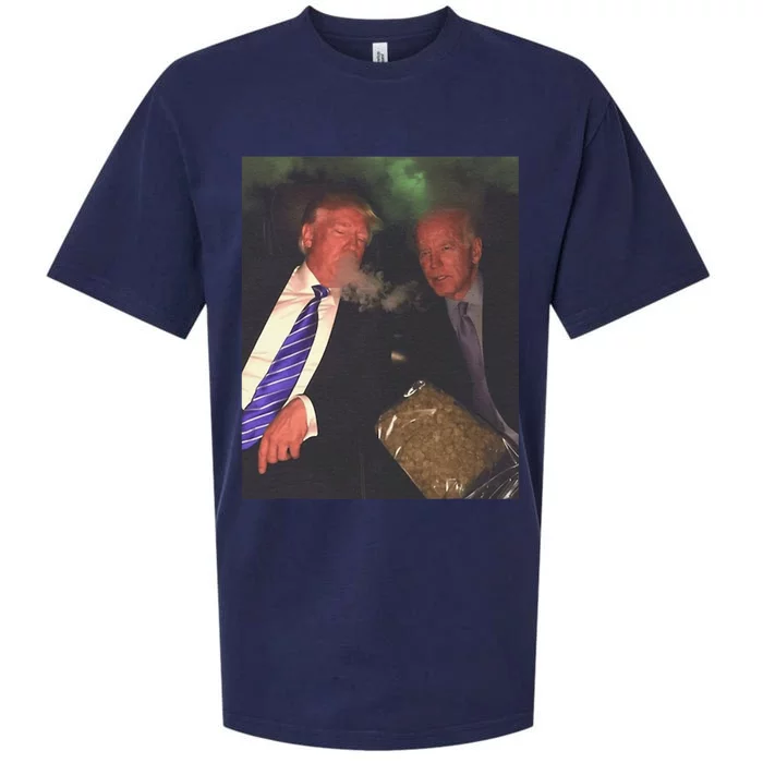 Trump And Biden Smoking Weed  Funny Politics Sueded Cloud Jersey T-Shirt