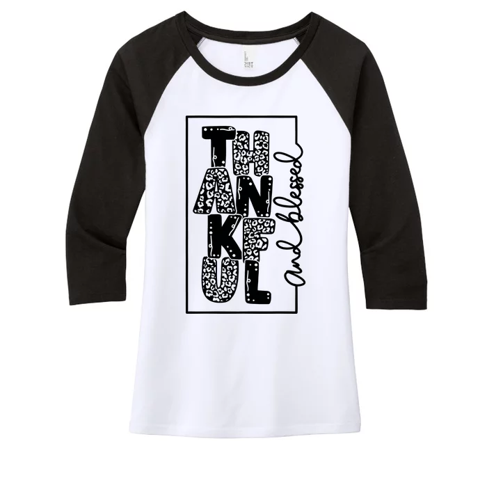 Thankful And Blessed Leopard Cheetah Pumpkin Women's Tri-Blend 3/4-Sleeve Raglan Shirt