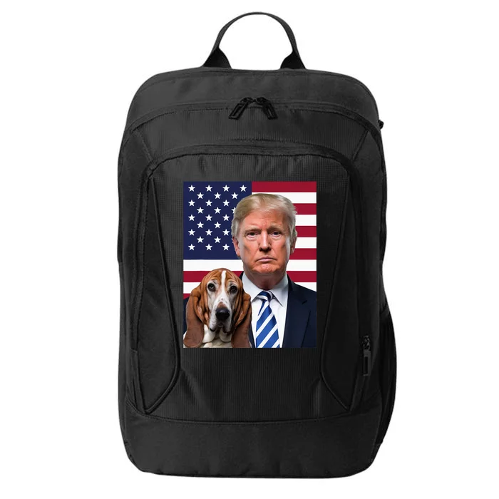 Trump And Basset Hound Dog Usa Flag Election 2024 Vote City Backpack