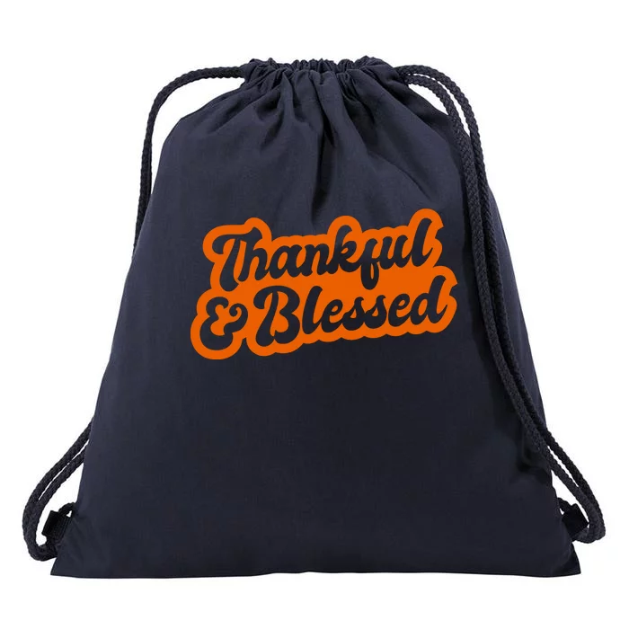 Thankful And Blessed Thanksgiving Holiday Drawstring Bag